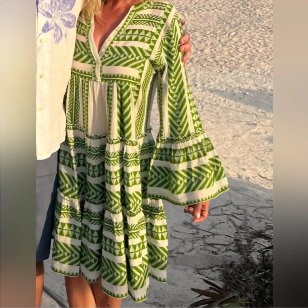 Tuckernuck Devotion Twins Green White Print Dress L - Picture 3 of 11